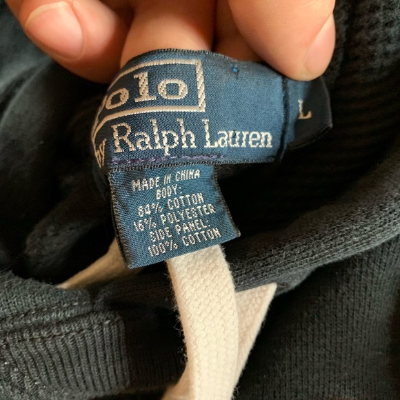 Polo by Ralph Lauren Men’s Large Hoodie Sweatshirt Red Black Vintage Cotton - Picture 11 of 13